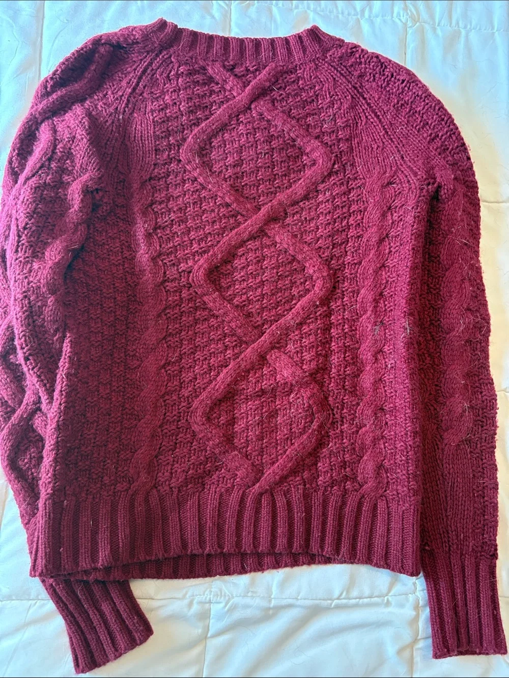 J. Crew Cable-Knit Crewneck Sweater in Burgundy